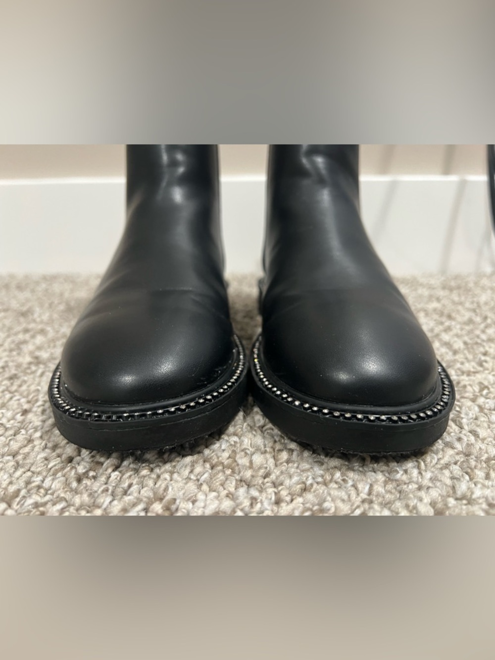 ZARA Black Chelsea Ankle Boots Studded Sole Zip Kids Size US 2 EU 33 - Picture 7 of 10
